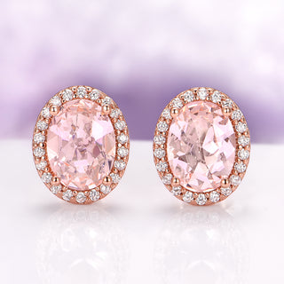 Iris Oval Cut Morganite Stud Earrings in 14K Rose Gold Vermeil