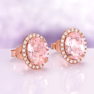Iris Oval Cut Morganite Stud Earrings in 14K Rose Gold Vermeil