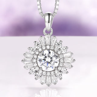 Joelle Simulated Diamond Starburst Pendant Necklace in Sterling Silver