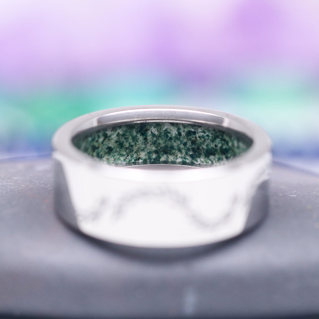 Moss Agate & Emerald Fairy Leaf Couples Ring