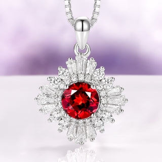 Joelle Natural Red Garnet Starburst Pendant Necklace in Sterling Silver