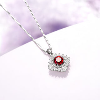 Joelle Natural Red Garnet Starburst Pendant Necklace in Sterling Silver