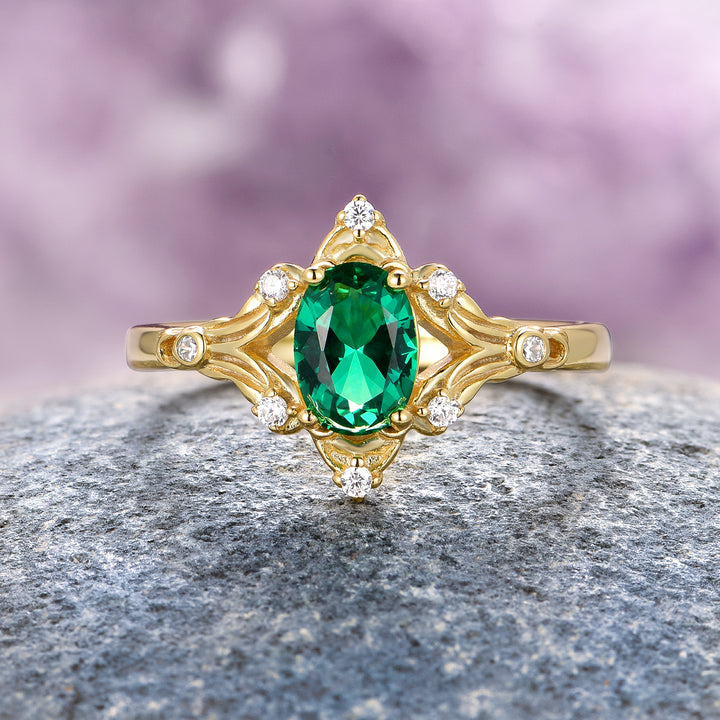 Maeve Vintage Emerald Ring- 14K Yellow Gold Vermeil