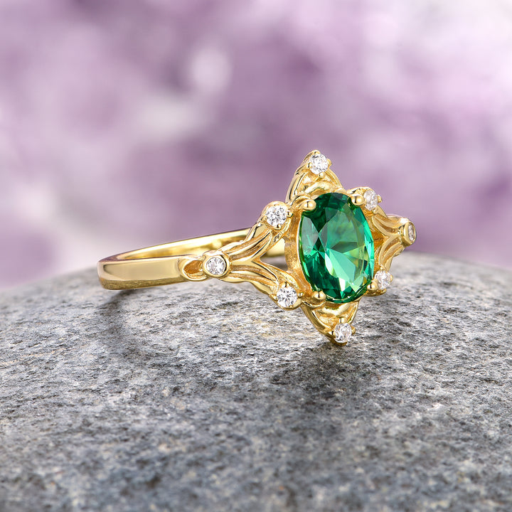 Maeve Vintage Emerald Ring- 14K Yellow Gold Vermeil