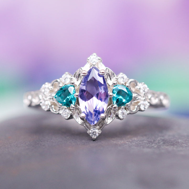 Elain Tanzanite & Teal Sapphire Fairy Ring- Sterling Silver