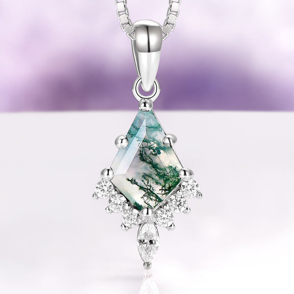 Skye Kite® Green Moss Agate Pendant Necklace in Sterling Silver by Aquamarise, featuring a green moss agate stone with sparkling accents, from the Skye Kite® Jewelry Collection.