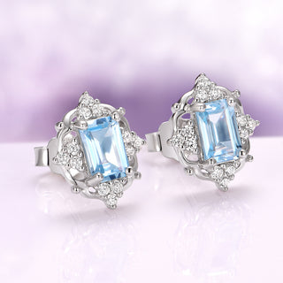 Vintage Aquamarine Stud Earrings in Sterling Silver