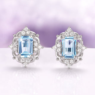 Vintage Aquamarine Stud Earrings in Sterling Silver