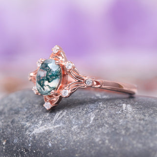 Maeve Green Moss Agate Ring- 14K Solid Rose Gold