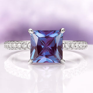 Princess Cut Alexandrite Engagement Ring in Sterling Silver