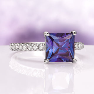Princess Cut Alexandrite Engagement Ring in Sterling Silver