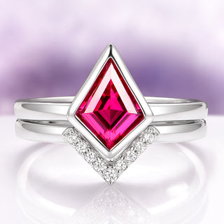 Kite Ruby Bezel Engagement Ring Set in 14K White Gold