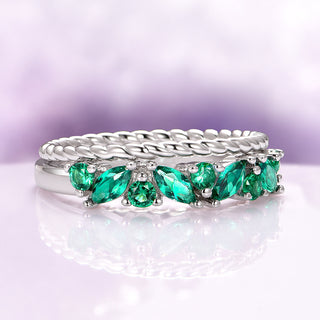 Willow Marquise Emerald Stacking Wedding Ring Set in Sterling Silver