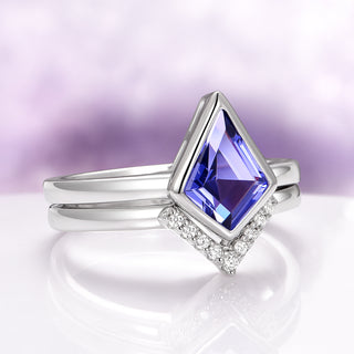 Kite Cut Bezel Tanzanite Engagement Ring Set in Sterling Silver