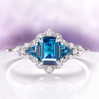 London Blue Topaz Leaf Engagement Ring in Sterling Silver