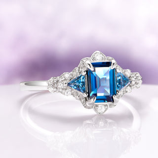 London Blue Topaz Leaf Engagement Ring in Sterling Silver