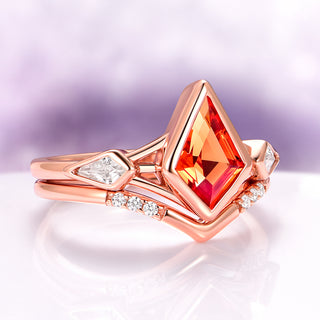 Kite Cut Padparadscha Sapphire Ring Set in 14K Rose Gold Vermeil