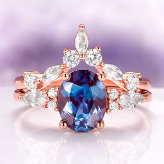Evelyn Oval Cut Alexandrite Engagement Ring Set in 14K Rose Gold Vermeil
