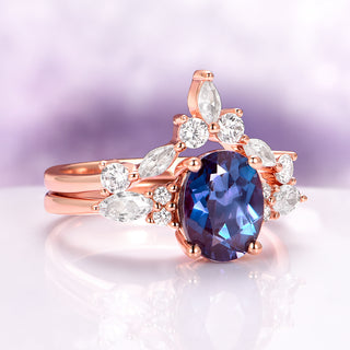 Evelyn Oval Cut Alexandrite Engagement Ring Set in 14K Rose Gold Vermeil