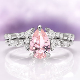 Blush Pink Teardrop Morganite Ring Set in Sterling Silver