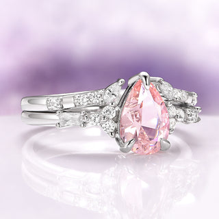 Teardrop Morganite Couples Ring Set