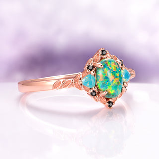 Eldoria Green Fire Opal & Rose Gold Couples Ring Set