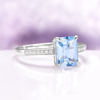 Ava Emerald Cut Aquamarine Engagement Ring in Sterling Silver