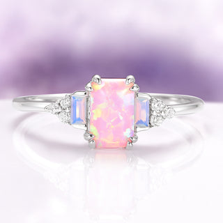 Dainty Pink Fire Opal Ring in Sterling Silver