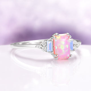 Dainty Pink Fire Opal Ring in Sterling Silver