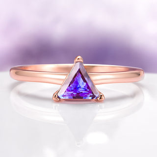 Minimalist Triangle Cut Alexandrite Ring in 14K Rose Gold Vermeil