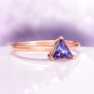 Minimalist Triangle Cut Alexandrite Ring in 14K Rose Gold Vermeil