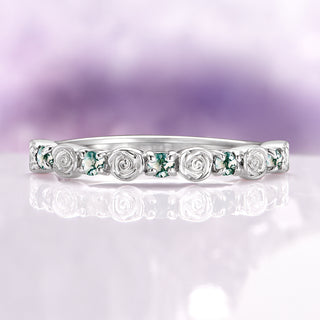 Green Moss Agate Flower Wedding Band in Sterling Silver