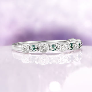 Green Moss Agate Flower Wedding Band in Sterling Silver