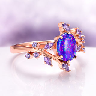 Starry Night Blue Fire Opal & Sapphire Ring in 14K Rose Gold Vermeil