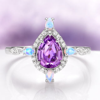 Natural Amethyst & Fire Opal Ring in Sterling Silver