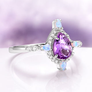 Natural Amethyst & Fire Opal Ring in Sterling Silver