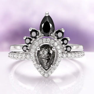 Amy Rutilated Quartz & Black Onyx Ring Set in Sterling Silver