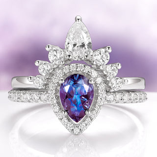 Amy Teardrop Lab-Grown Alexandrite Engagement Ring Set in Sterling Silver