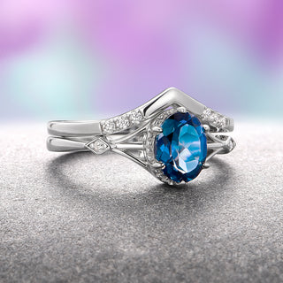 Celtic Natural London Blue Topaz Couples Ring Set