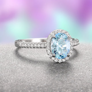 Iris Oval Aquamarine Engagement Ring in 14K White Gold