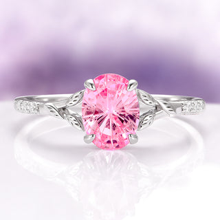 Fireworks Cut Lab-Grown Pink Sapphire Leaf Engagement Ring Set in Sterling Silver