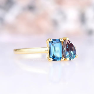 Toi Et Moi Alexandrite & London Blue Topaz Ring in 14K Yellow Gold Vermeil