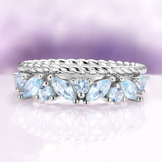 Willow Marquise Aquamarine Stacking Ring Set in Sterling Silver
