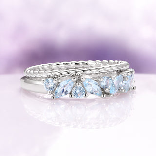 Willow Marquise Aquamarine Stacking Ring Set in Sterling Silver