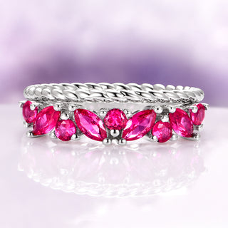 Willow Marquise Cut Ruby Stacking Ring Set in Sterling Silver