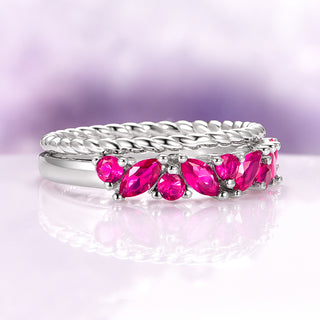 Willow Marquise Cut Ruby Stacking Ring Set in Sterling Silver