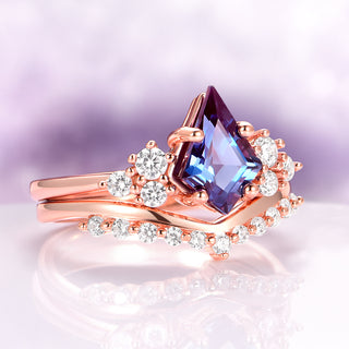Skylar Kite Cut Alexandrite Engagement Ring Set in 14K Rose Gold Vermeil