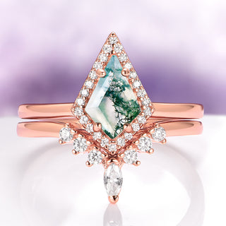 Mountain Range Green Moss Agate Couples Ring Set