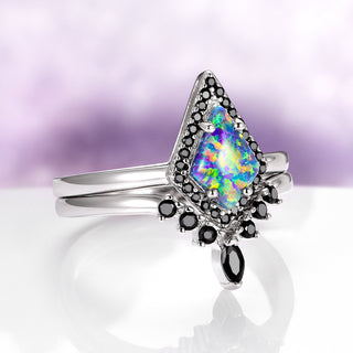 Galaxy Green Fire Opal Couples Ring Set