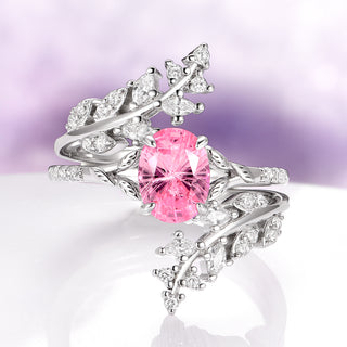 Lab-Grown Pink Sapphire Leaf Engagement Ring Set in 14K White Gold (Two Piece)